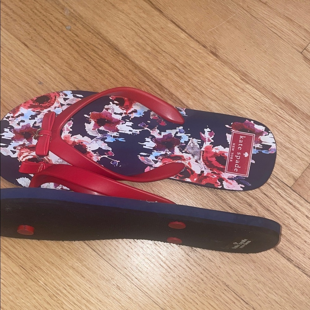 Kate Spade Black and Red Floral Flip Flops - Picture 5 of 7